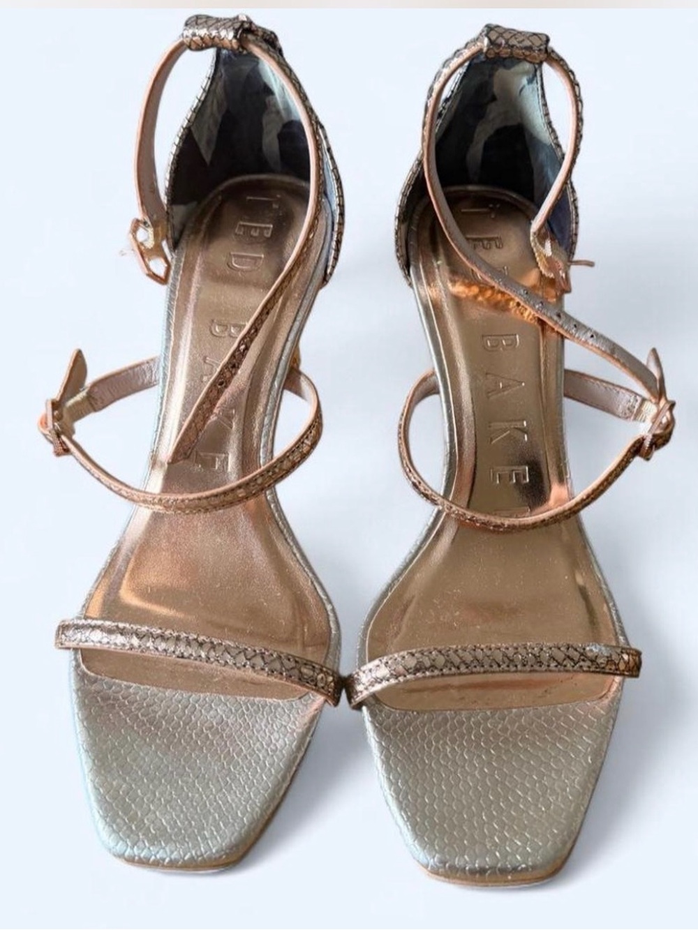 Ted Baker Rose Gold Strappy Block Heel Sandals